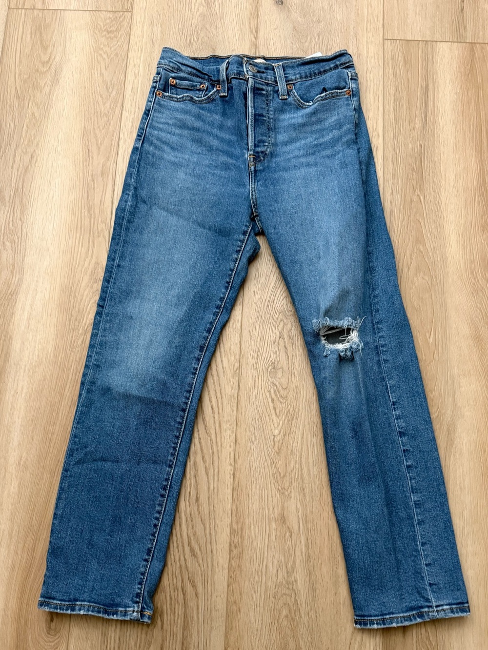 Levi's Medium Blue Straight-Leg Jeans with Knee Rip